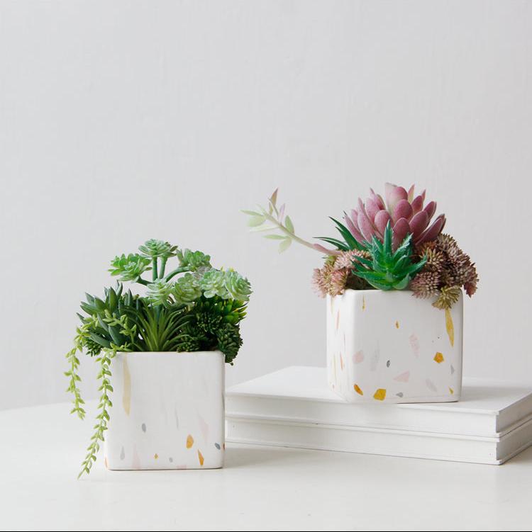 artificial succulents in pot