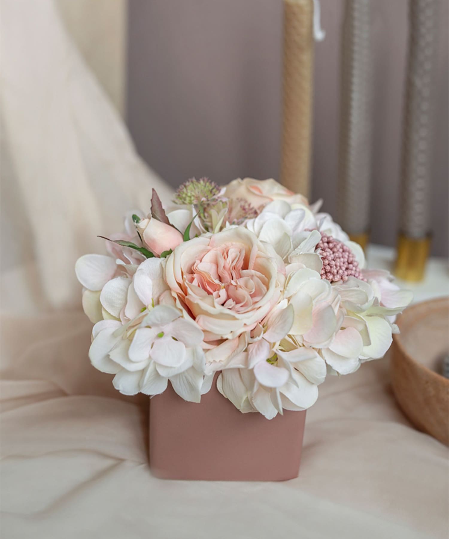 artificial flowers in pot